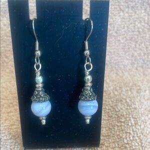 Elegant Silver and Blue Beaded Earrings